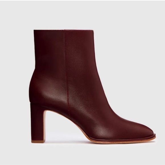 Reformation Gillian Ankle Boots in Ruby Red Leather Heeled Boot Burgundy 9.5